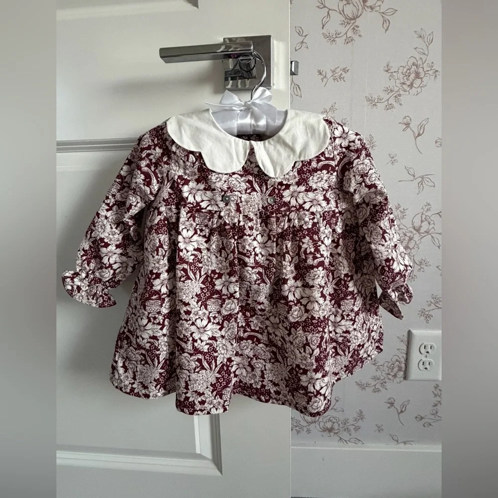 Elegant Floral Kids Dress with White Collar - Picture 1 of 5